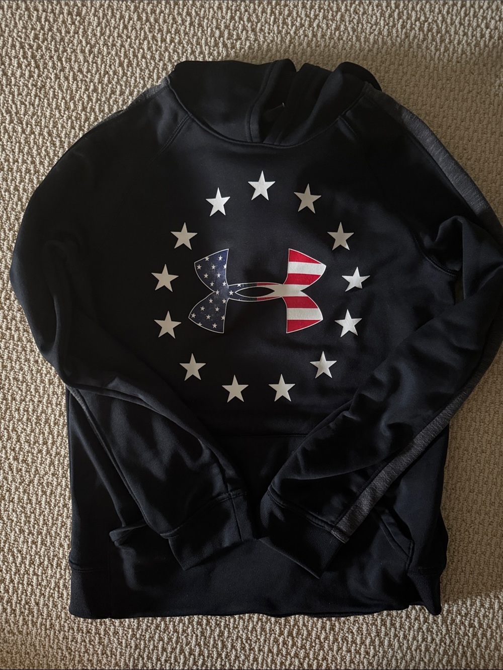 Under Armour Boys Black Hoodie with American Flag Logo and Stars